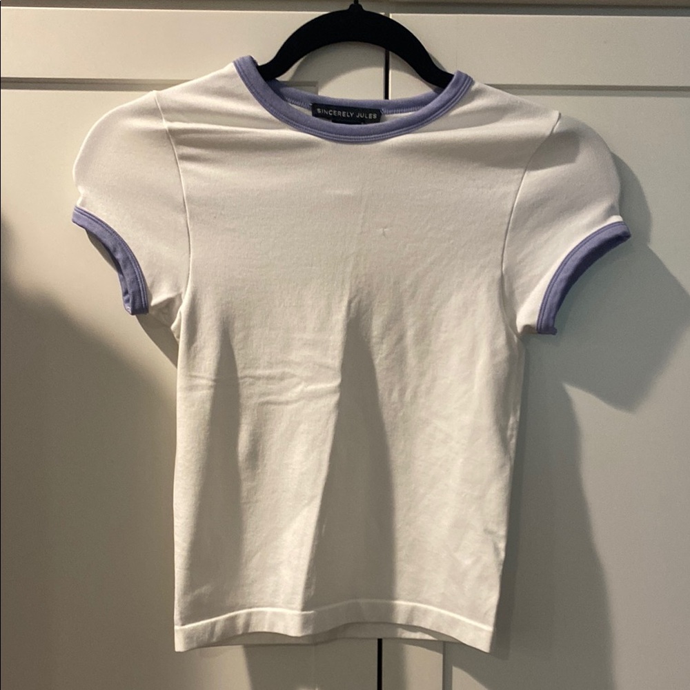 Sincerely Jules White and Purple Crop Top